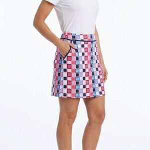 Golftini Size 10 Golf Skort Pink Blue Geometric Plaid Performance Pockets